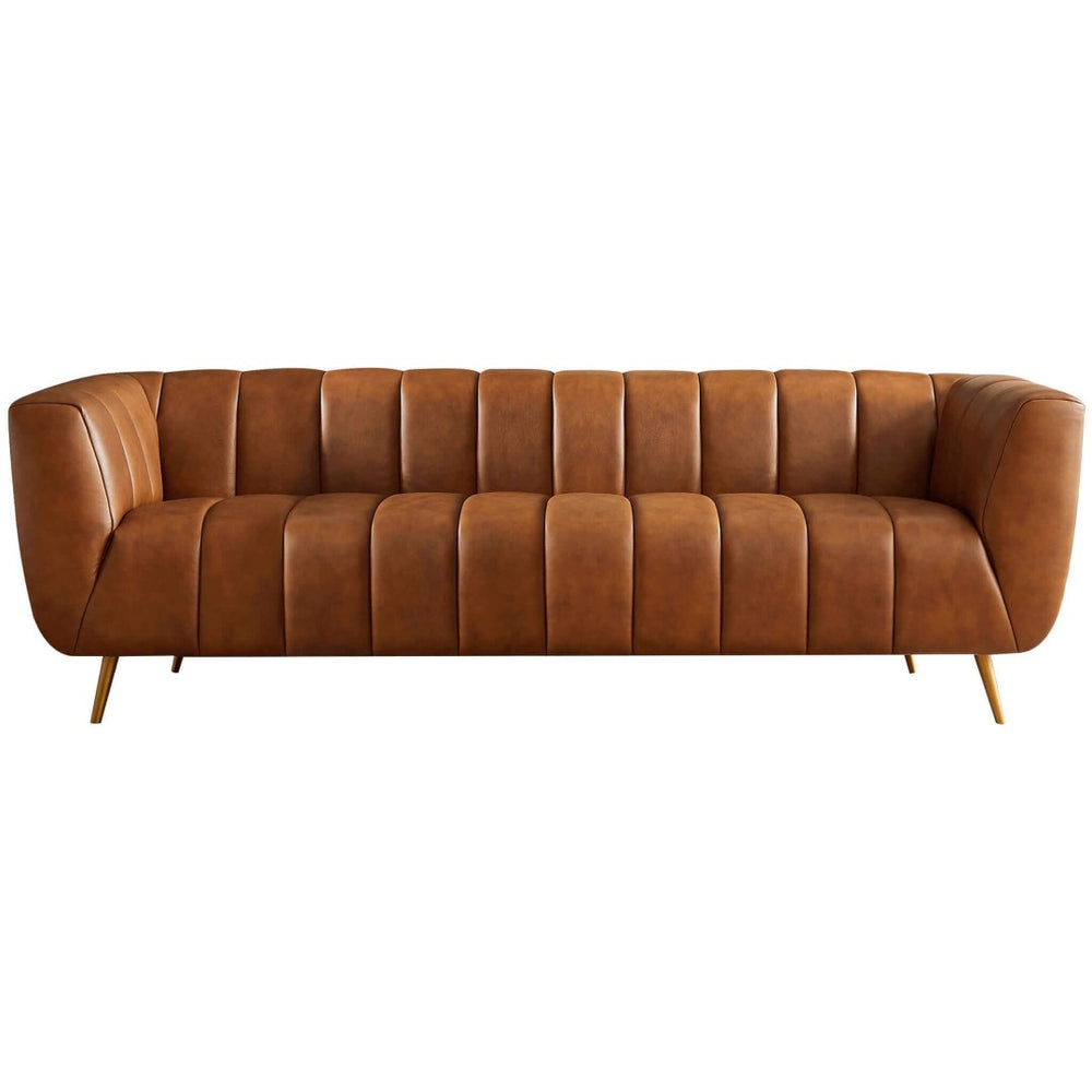 English Elm Ava Italian Leather Sofa with Channel Tufted Back and Gold Leg Accent B183P231821