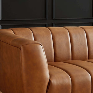 English Elm Ava Italian Leather Sofa with Channel Tufted Back and Gold Leg Accent B183P231821