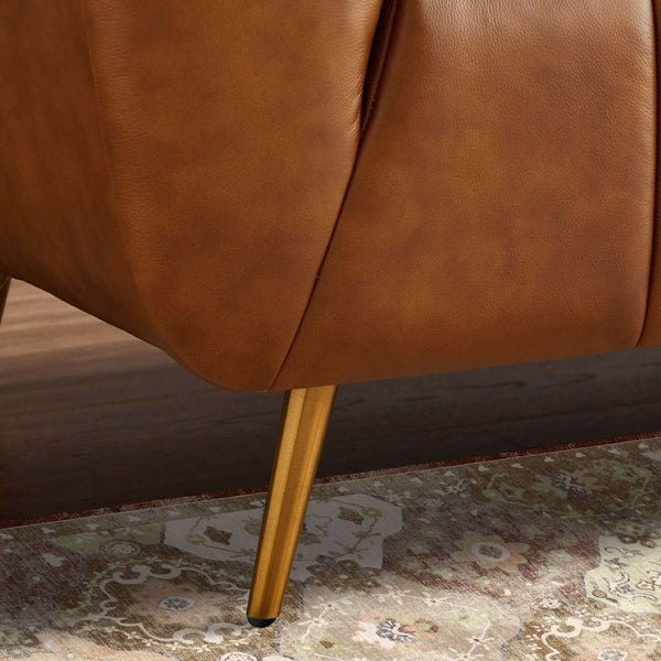 English Elm Ava Italian Leather Sofa with Channel Tufted Back and Gold Leg Accent B183P231821
