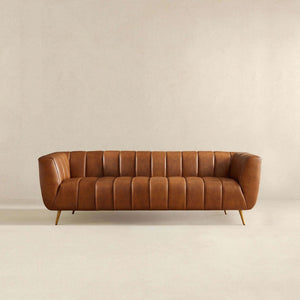 English Elm Ava Italian Leather Sofa with Channel Tufted Back and Gold Leg Accent B183P231821