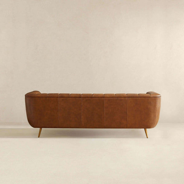 English Elm Ava Italian Leather Sofa with Channel Tufted Back and Gold Leg Accent B183P231821