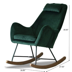 English Elm Chelsea Velvet Rocking Chair Nursery and Living Room Accent with High Density Foam Seat Green B183P231826