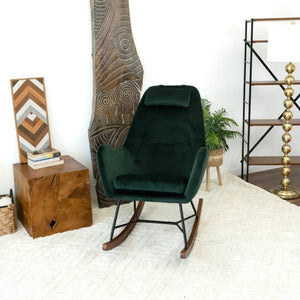 English Elm Chelsea Velvet Rocking Chair Nursery and Living Room Accent with High Density Foam Seat Green B183P231826