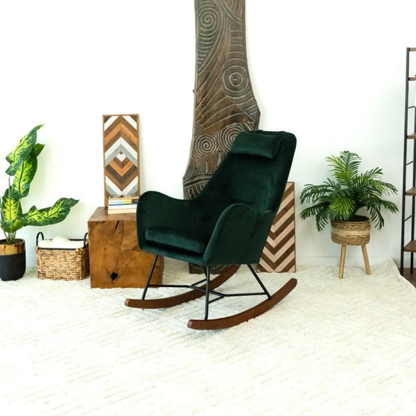 English Elm Chelsea Velvet Rocking Chair Nursery and Living Room Accent with High Density Foam Seat Green B183P231826