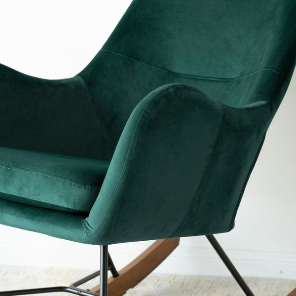 English Elm Chelsea Velvet Rocking Chair Nursery and Living Room Accent with High Density Foam Seat Green B183P231826
