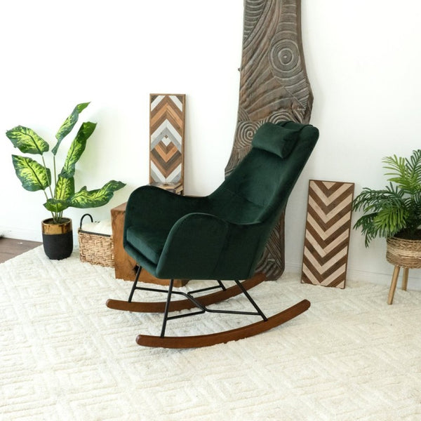 English Elm Chelsea Velvet Rocking Chair Nursery and Living Room Accent with High Density Foam Seat Green B183P231826