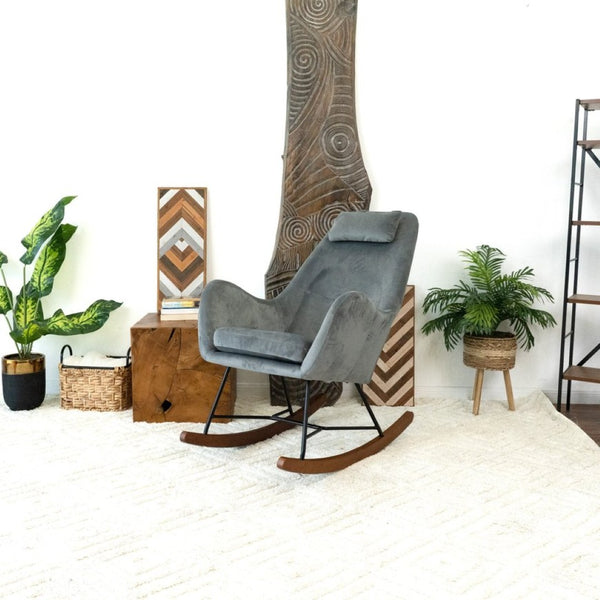 English Elm Chelsea Velvet Rocking Chair Nursery and Living Room Accent with High Density Foam Seat Light Gray B183P231827