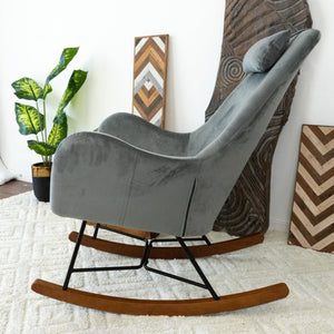 English Elm Chelsea Velvet Rocking Chair Nursery and Living Room Accent with High Density Foam Seat Light Gray B183P231827