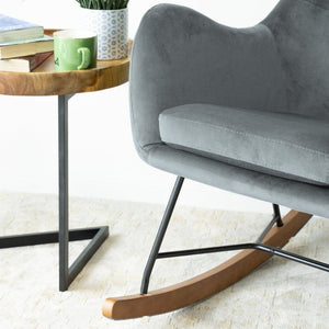 English Elm Chelsea Velvet Rocking Chair Nursery and Living Room Accent with High Density Foam Seat Light Gray B183P231827