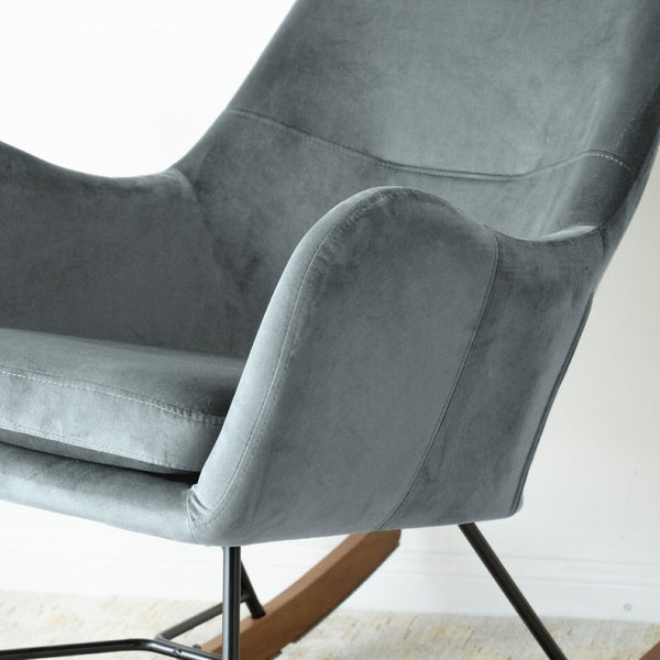 English Elm Chelsea Velvet Rocking Chair Nursery and Living Room Accent with High Density Foam Seat Light Gray B183P231827