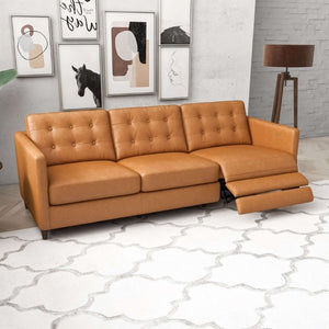 English Elm Christopher Tan Full Grain Leather Power Reclining Sofa Mid Century Modern Living Room B183P231831