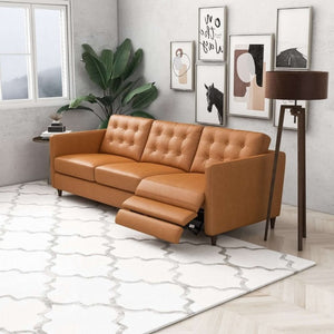 English Elm Christopher Tan Full Grain Leather Power Reclining Sofa Mid Century Modern Living Room B183P231831
