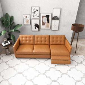 English Elm Christopher Tan Full Grain Leather Power Reclining Sofa Mid Century Modern Living Room B183P231831