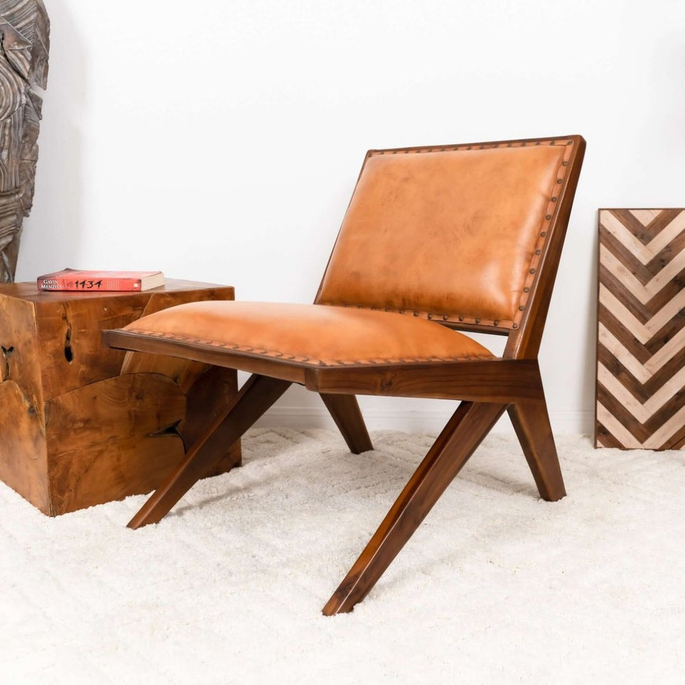 English Elm Colin Genuine Leather Lounge Chair Tufted Mid-century Style with Tapered Walnut Legs B183P231836