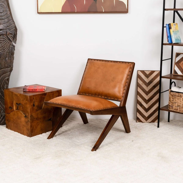 English Elm Colin Genuine Leather Lounge Chair Tufted Mid-century Style with Tapered Walnut Legs B183P231836
