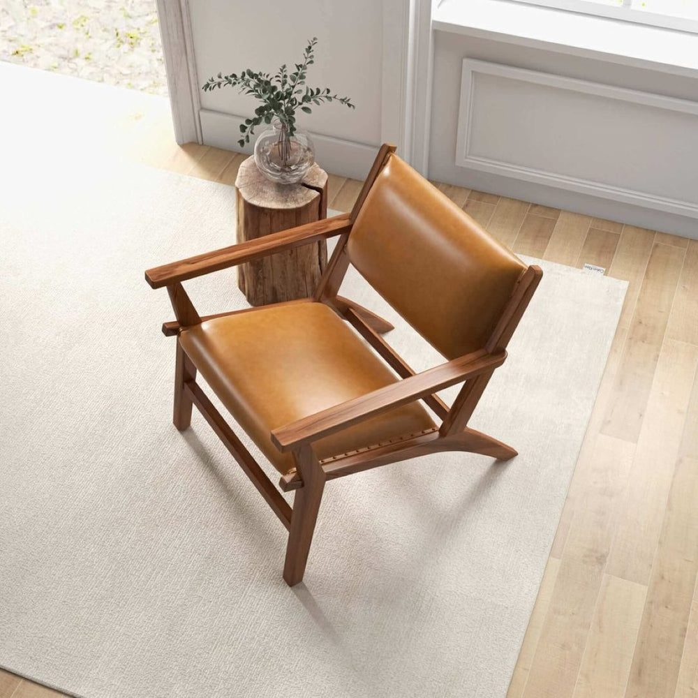 English Elm Hendrix Genuine Leather Lounge Chair with Walnut Tapered Legs Mid-century Living Room Seat B183P231843