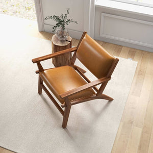 English Elm Hendrix Genuine Leather Lounge Chair with Walnut Tapered Legs Mid-century Living Room Seat B183P231843
