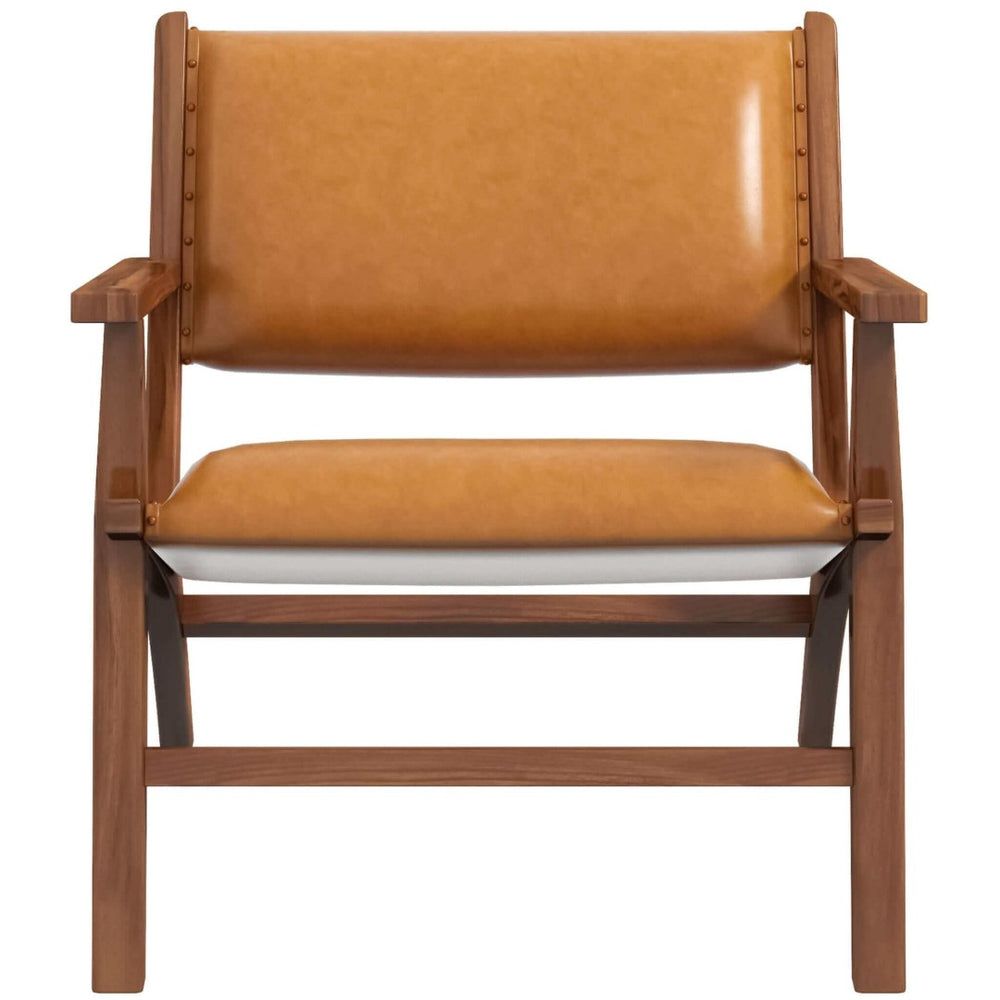 English Elm Hendrix Genuine Leather Lounge Chair with Walnut Tapered Legs Mid-century Living Room Seat B183P231843