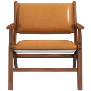 English Elm Hendrix Genuine Leather Lounge Chair with Walnut Tapered Legs Mid-century Living Room Seat B183P231843