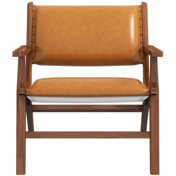 English Elm Hendrix Genuine Leather Lounge Chair with Walnut Tapered Legs Mid-century Living Room Seat B183P231843