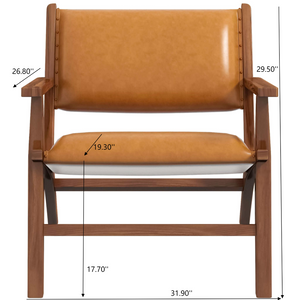 English Elm Hendrix Genuine Leather Lounge Chair with Walnut Tapered Legs Mid-century Living Room Seat B183P231843