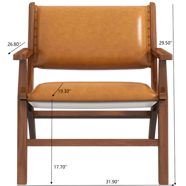 English Elm Hendrix Genuine Leather Lounge Chair with Walnut Tapered Legs Mid-century Living Room Seat B183P231843