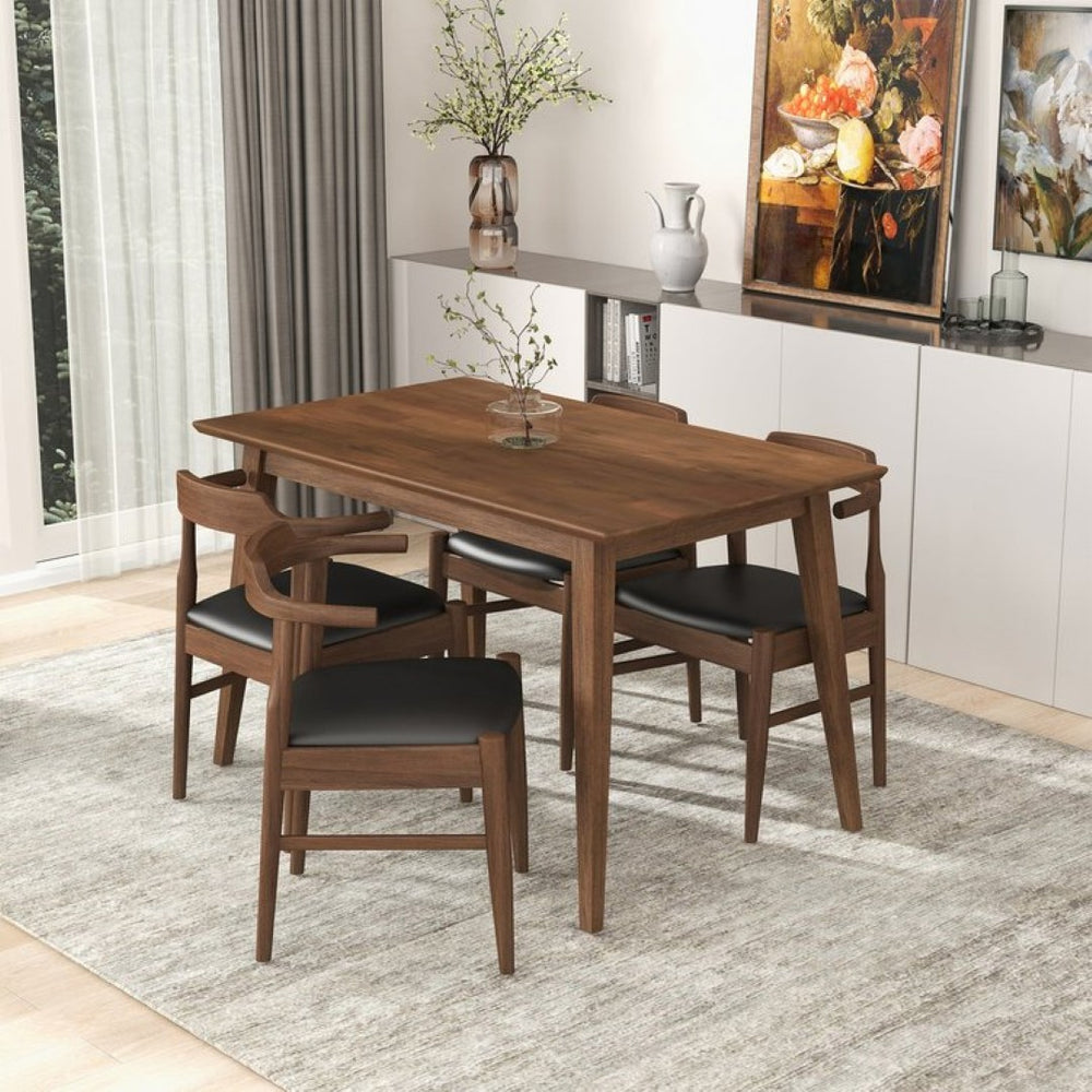 English Elm Levi Solid Wood Rectangular Dining Table Seats 4 with Beveled Edges for Modern Spaces B183P231875