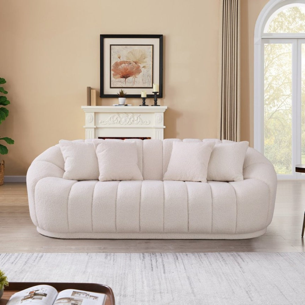 English Elm Maximilian Japandi Tight Back Sofa Boucle Upholstered Minimalist Living Room Couch B183P231891