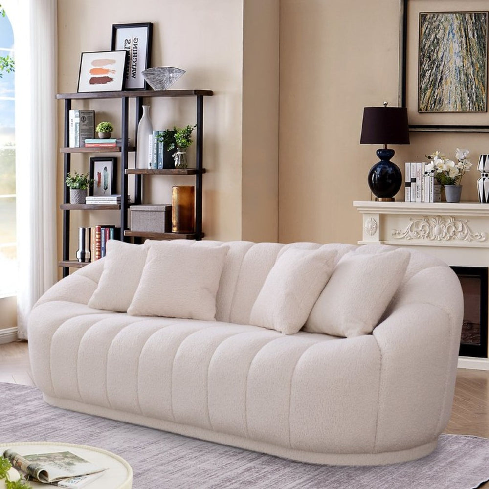 English Elm Maximilian Japandi Tight Back Sofa Boucle Upholstered Minimalist Living Room Couch B183P231891