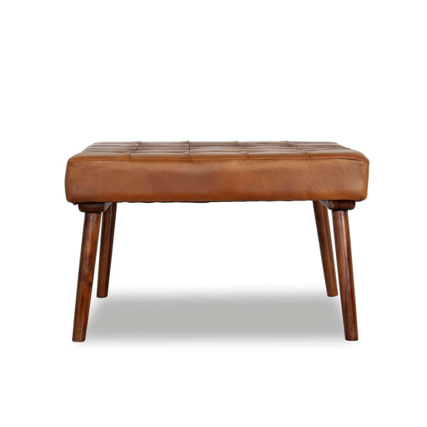 English Elm Mark Genuine Leather Button Tufted Square Ottoman Mid Century Modern Living Room B183P231901
