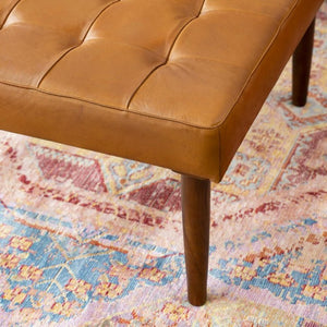 English Elm Mark Genuine Leather Button Tufted Square Ottoman Mid Century Modern Living Room B183P231901