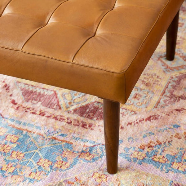 English Elm Mark Genuine Leather Button Tufted Square Ottoman Mid Century Modern Living Room B183P231901