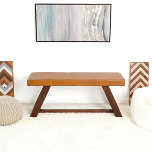 English Elm Marley Genuine Leather Upholstered Bench with Solid Wood Legs for Bedroom or Entryway B183P231903