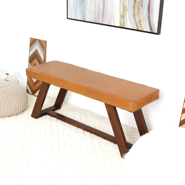 English Elm Marley Genuine Leather Upholstered Bench with Solid Wood Legs for Bedroom or Entryway B183P231903