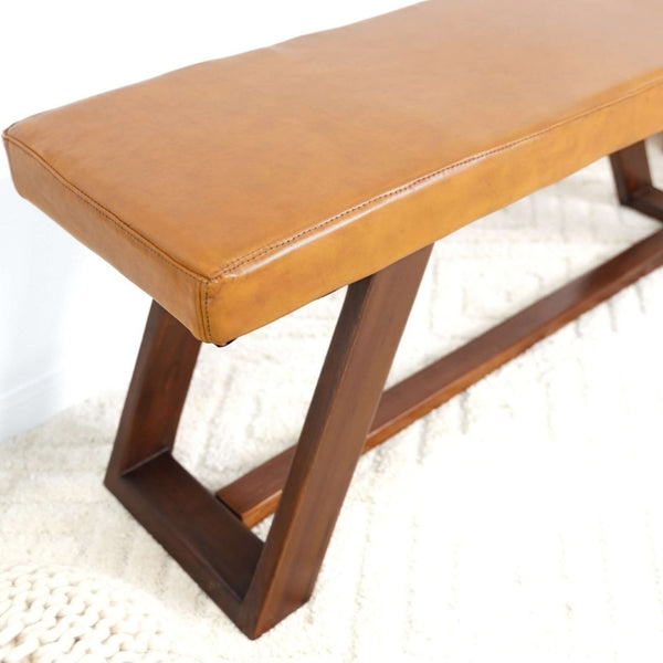 English Elm Marley Genuine Leather Upholstered Bench with Solid Wood Legs for Bedroom or Entryway B183P231903