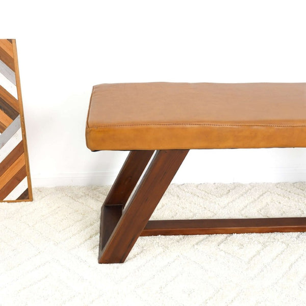 English Elm Marley Genuine Leather Upholstered Bench with Solid Wood Legs for Bedroom or Entryway B183P231903