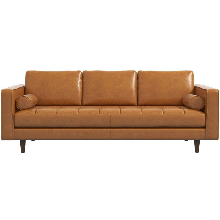 English Elm Catherine Mid-Century Modern Tan Leather Sofa Tufted Three-Seat Living Room Couch B183P231911