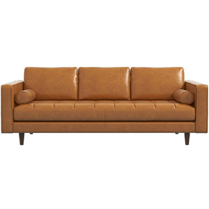English Elm Catherine Mid-Century Modern Tan Leather Sofa Tufted Three-Seat Living Room Couch B183P231911