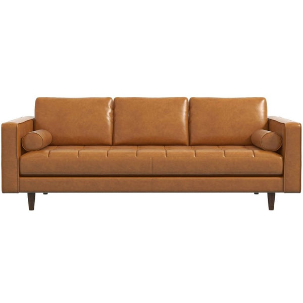 English Elm Catherine Mid-Century Modern Tan Leather Sofa Tufted Three-Seat Living Room Couch B183P231911