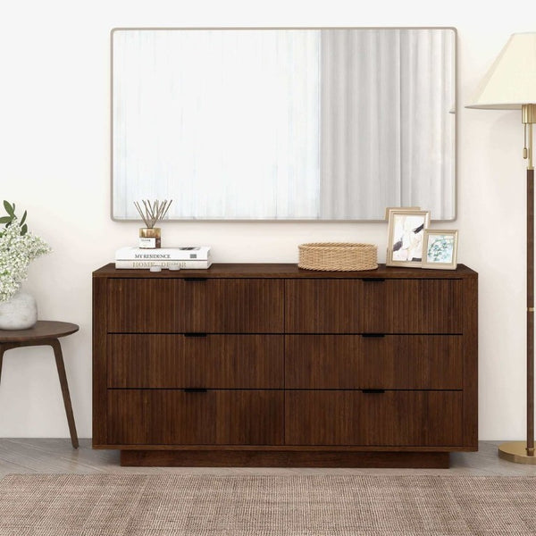 English Elm Lola Mid Century Modern Six Drawer Solid Wood Dresser with Warm Walnut Grain Finish B183P231916