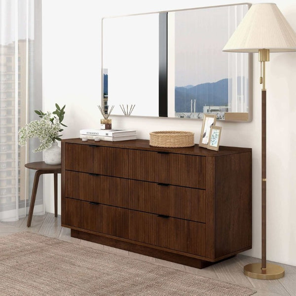 English Elm Lola Mid Century Modern Six Drawer Solid Wood Dresser with Warm Walnut Grain Finish B183P231916