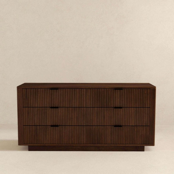 English Elm Lola Mid Century Modern Six Drawer Solid Wood Dresser with Warm Walnut Grain Finish B183P231916