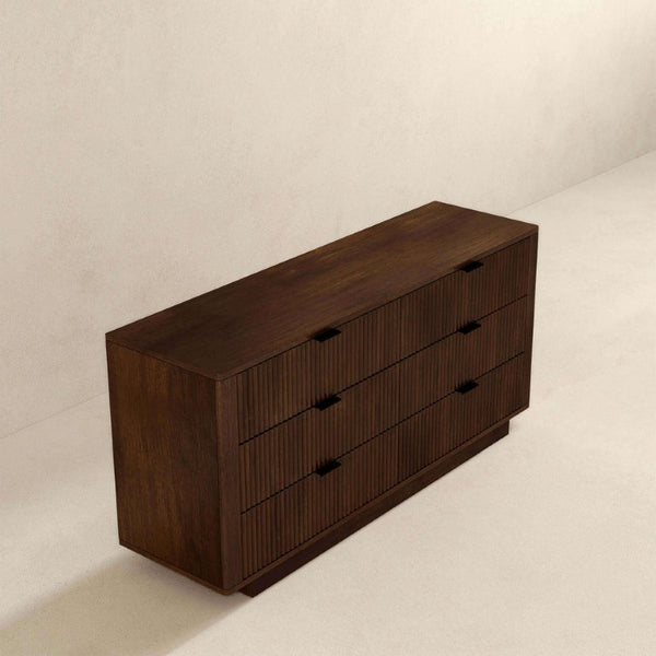 English Elm Lola Mid Century Modern Six Drawer Solid Wood Dresser with Warm Walnut Grain Finish B183P231916