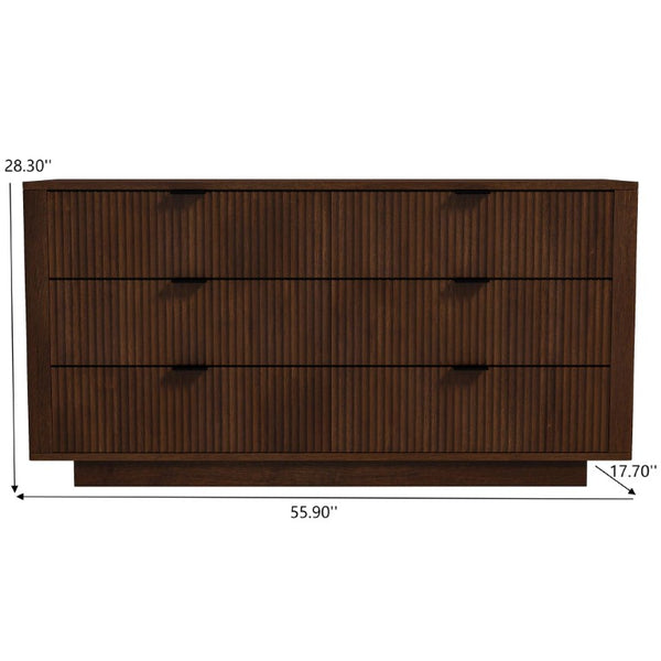English Elm Lola Mid Century Modern Six Drawer Solid Wood Dresser with Warm Walnut Grain Finish B183P231916