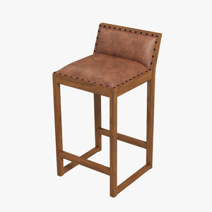 English Elm Gavin Mid-Century Genuine Leather Counter Stool with Tapered Solid Wood Legs in Tan B183P231925