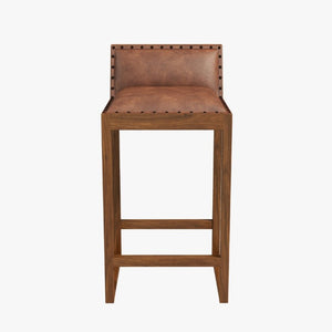 English Elm Gavin Mid-Century Genuine Leather Counter Stool with Tapered Solid Wood Legs in Tan B183P231925