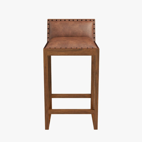English Elm Gavin Mid-Century Genuine Leather Counter Stool with Tapered Solid Wood Legs in Tan B183P231925
