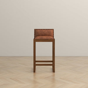 English Elm Gavin Mid-Century Genuine Leather Counter Stool with Tapered Solid Wood Legs in Tan B183P231925