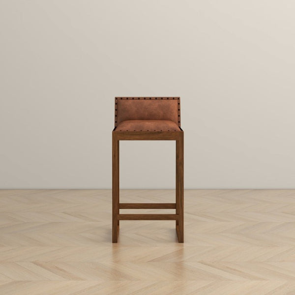 English Elm Gavin Mid-Century Genuine Leather Counter Stool with Tapered Solid Wood Legs in Tan B183P231925