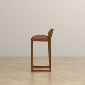 English Elm Gavin Mid-Century Genuine Leather Counter Stool with Tapered Solid Wood Legs in Tan B183P231925